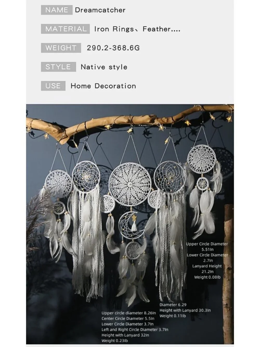 5 Pack Boho Moon Phase Dreamcatchers - Macrame Wall Decor for Home & Bedroom
